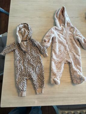 Carter's Plush Hooded Baby One-Piece Set in Leopard and Light Beige